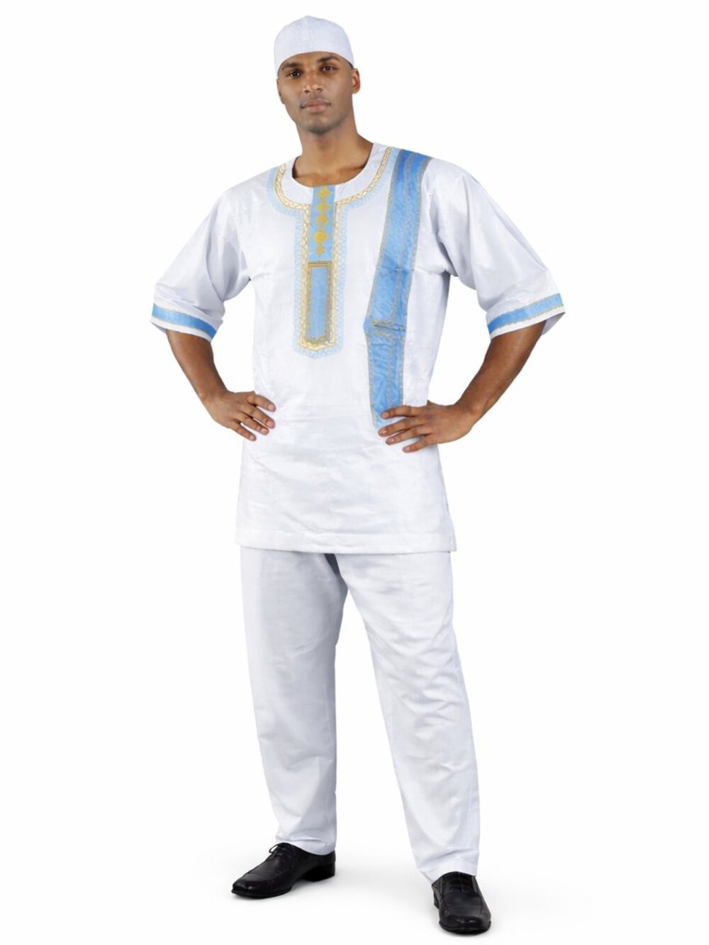African Men's Pant Set With Kufi Hat One Size Brocade African Traditional Set